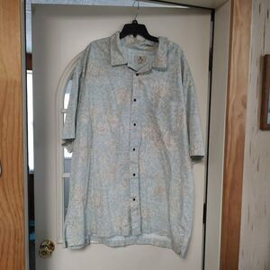 Solitude Light Blue Flowered Short Sleeve Button Down Shirt Size Men's 3X